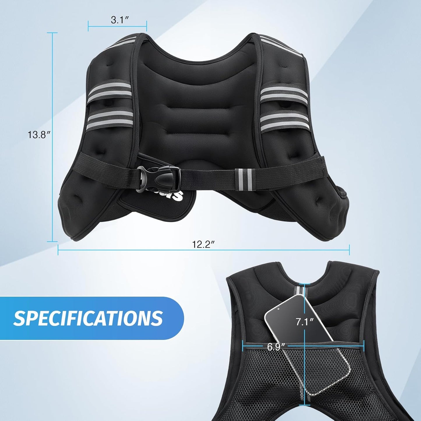 Weighted Vest, 6Lb/8Lb/12Lb/16Lb/20Lb/25Lb/30Lb Weight Vest with Reflective Stripe for Workout, Strength Training, Running, Fitness, Muscle Building, Weight Loss, Weightlifting