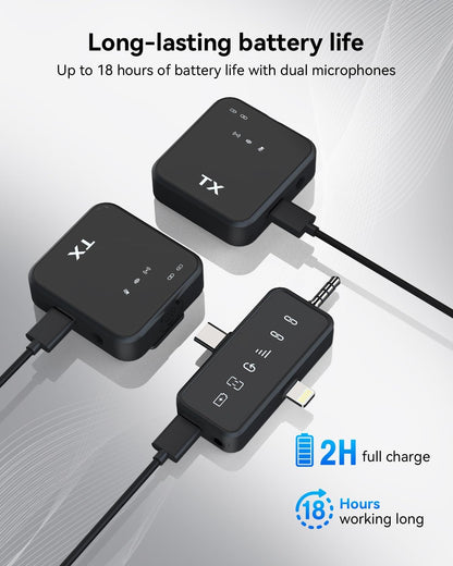 3 in 1 Microphone for Iphone/Android/Camera, Wireless Lavalier Microphone, 328Ft Transmission, 18H Battery Life, Mini Microphone for Record Interview, Vlogs, Youtube, Tiktok