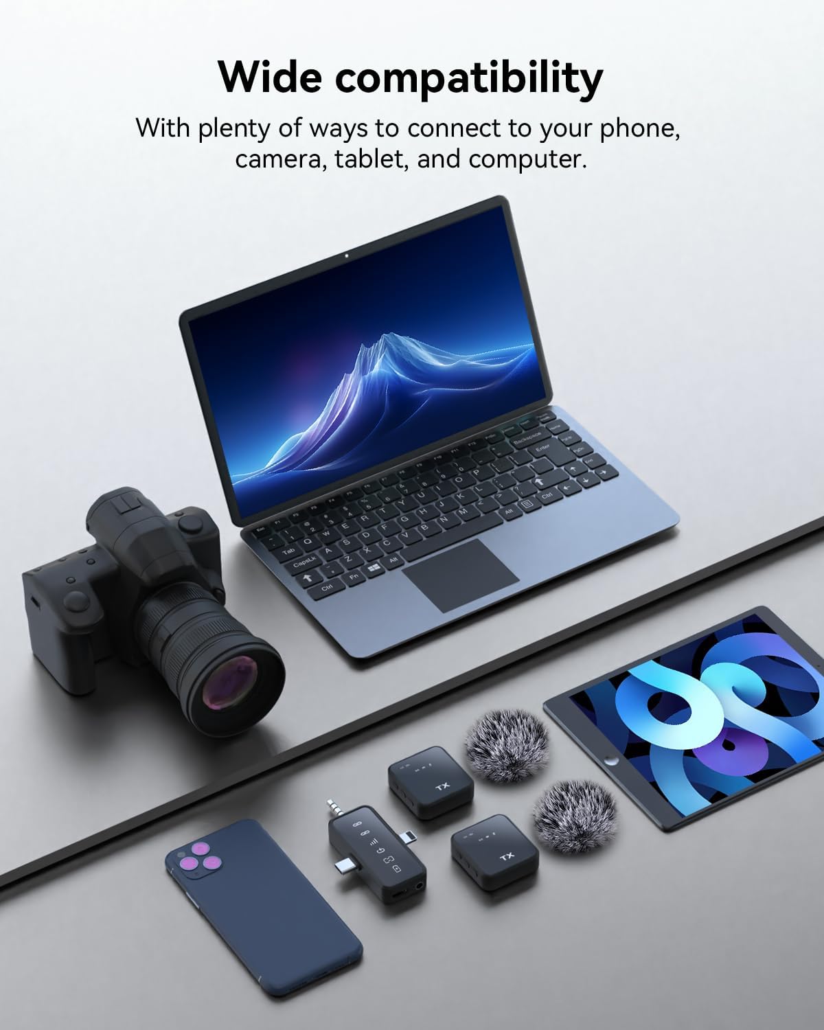 3 in 1 Microphone for Iphone/Android/Camera, Wireless Lavalier Microphone, 328Ft Transmission, 18H Battery Life, Mini Microphone for Record Interview, Vlogs, Youtube, Tiktok