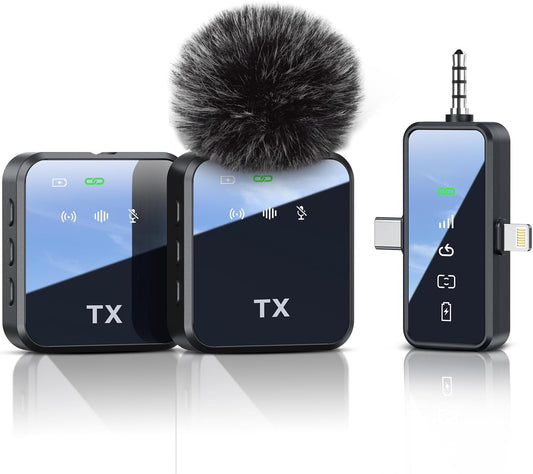3 in 1 Microphone for Iphone/Android/Camera, Wireless Lavalier Microphone, 328Ft Transmission, 18H Battery Life, Mini Microphone for Record Interview, Vlogs, Youtube, Tiktok