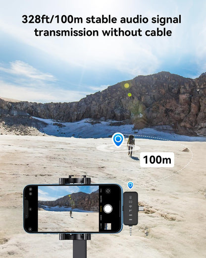3 in 1 Microphone for Iphone/Android/Camera, Wireless Lavalier Microphone, 328Ft Transmission, 18H Battery Life, Mini Microphone for Record Interview, Vlogs, Youtube, Tiktok