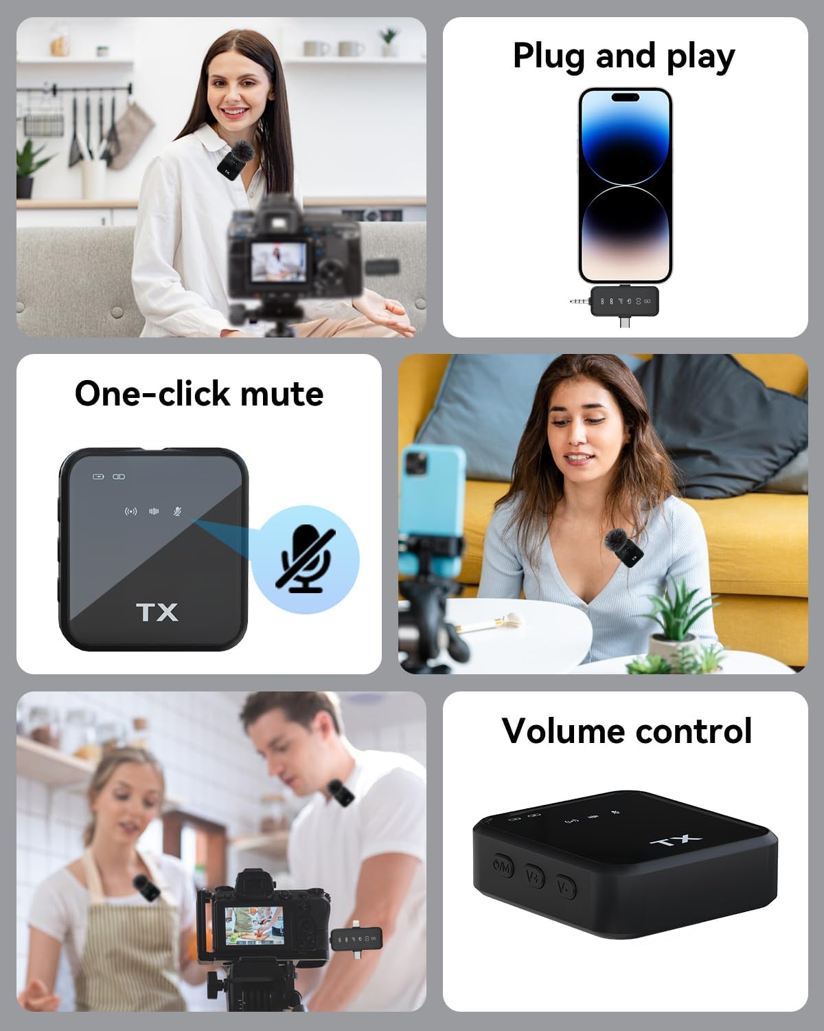 3 in 1 Microphone for Iphone/Android/Camera, Wireless Lavalier Microphone, 328Ft Transmission, 18H Battery Life, Mini Microphone for Record Interview, Vlogs, Youtube, Tiktok