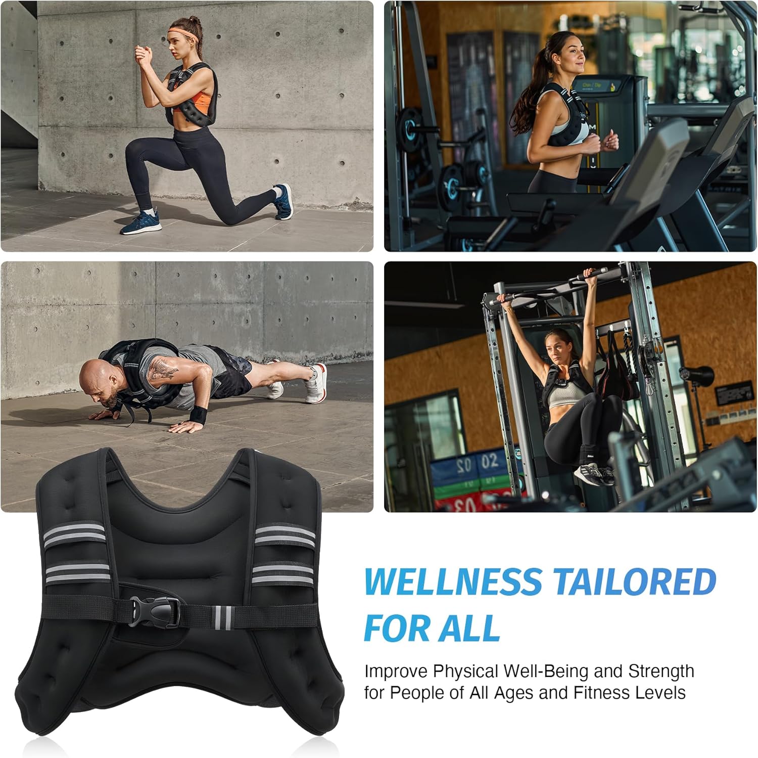 Weighted Vest, 6Lb/8Lb/12Lb/16Lb/20Lb/25Lb/30Lb Weight Vest with Reflective Stripe for Workout, Strength Training, Running, Fitness, Muscle Building, Weight Loss, Weightlifting