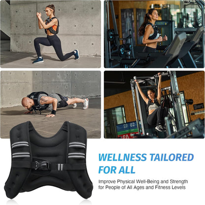 Weighted Vest, 6Lb/8Lb/12Lb/16Lb/20Lb/25Lb/30Lb Weight Vest with Reflective Stripe for Workout, Strength Training, Running, Fitness, Muscle Building, Weight Loss, Weightlifting