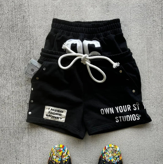 Fashionable Street Style Double Waisted Loose Sports Shorts American Retro Shorts Harajuku Style Hip Hop Y2K Shorts Streetwear